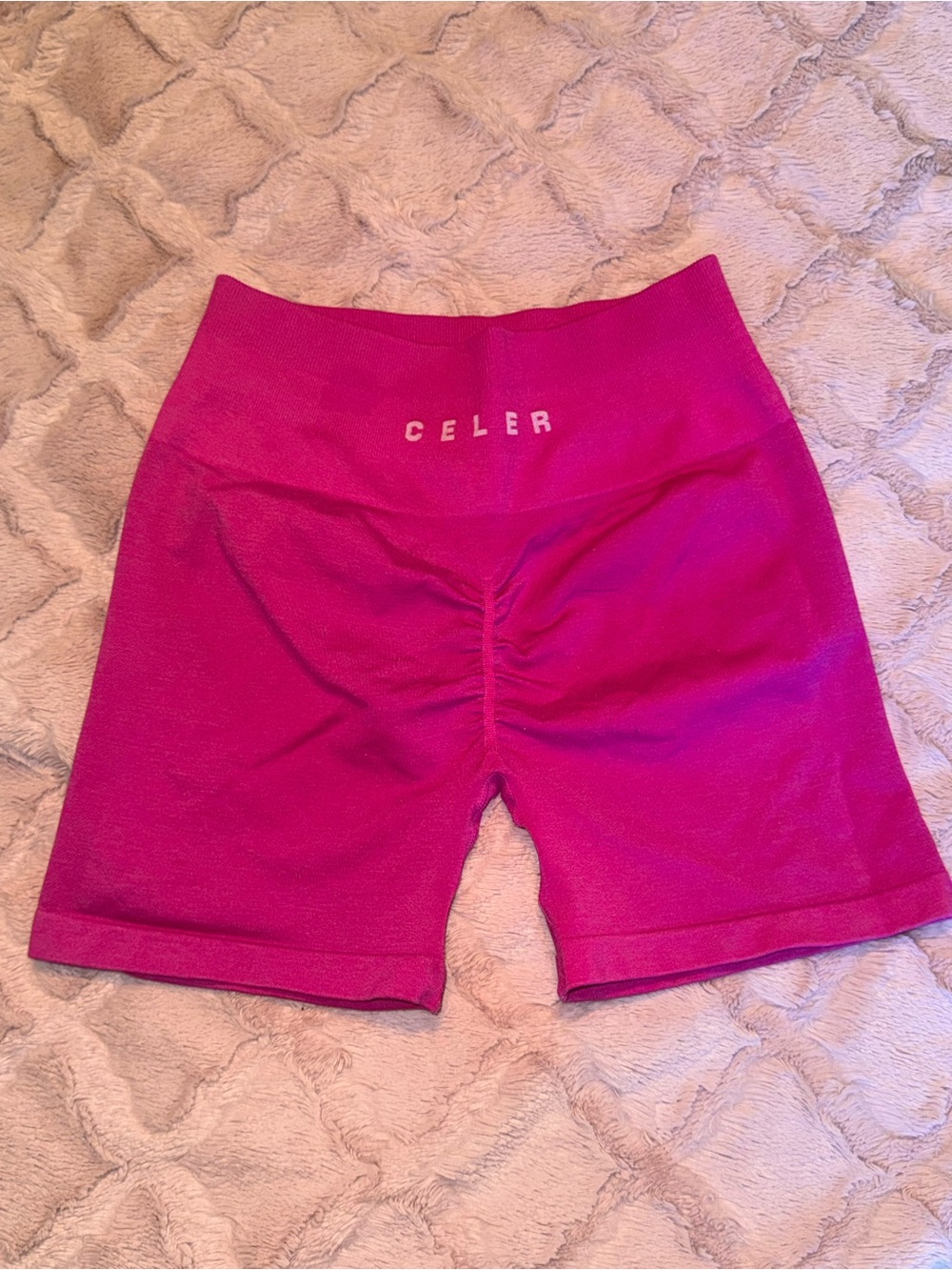 Alphalete Fuchsia High-Waist Ruched Bike Shorts